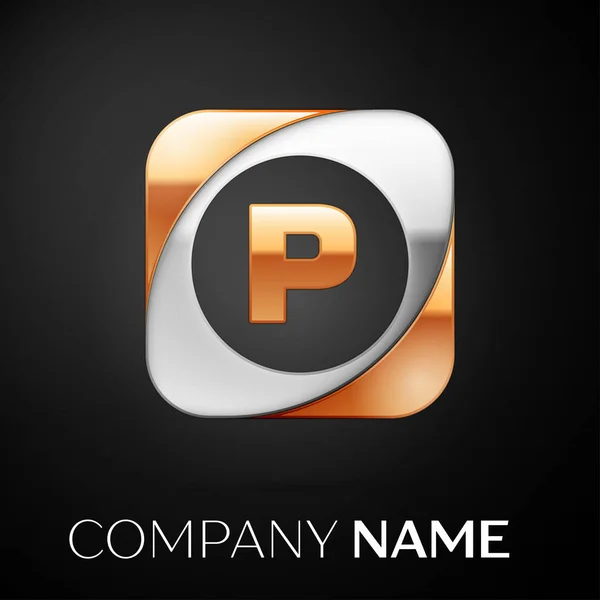 Letter P vector logo symbol in the colorful square on black background. Vector template for your design — Stock Vector