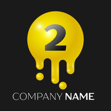 İki numaralı sıçrama logosunu görmeniz gerekir. Sarı nokta ve kabarcıklar numara tasarım gri arka plan üzerinde. Vektör çizim