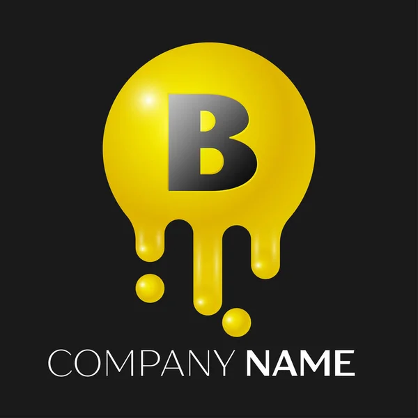 B logotipo carta respingo. Pontos amarelos e bolhas design carta sobre fundo preto. Ilustração vetorial —  Vetores de Stock
