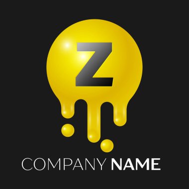 Z harfi sıçrama logosunu görmeniz gerekir. Sarı nokta ve kabarcıklar mektup tasarım siyah arka plan üzerine. Vektör çizim