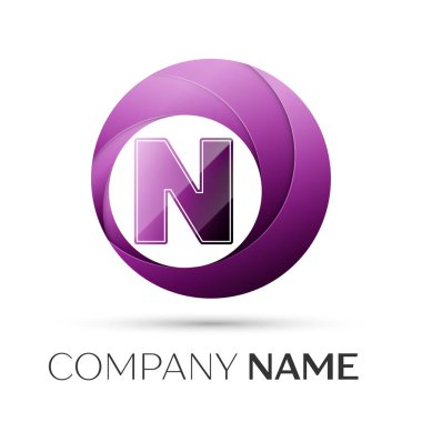N harfi vektör logo sembol gri arka plan üzerinde renkli daire içinde. Tasarımınız için vektör şablonu
