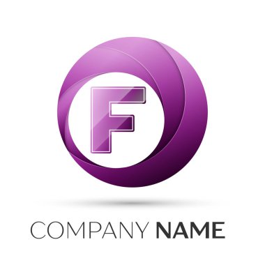 F harfi vektör logo sembol gri arka plan üzerinde renkli daire içinde. Tasarımınız için vektör şablonu