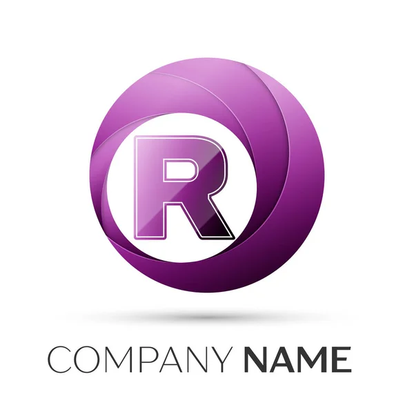 Letter R vector logo symbol in the colorful circle on grey background. Vector template for your design — Stock Vector