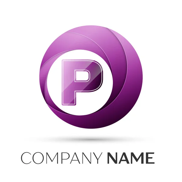 Letter P vector logo symbol in the colorful circle on grey background. Vector template for your design — Stock Vector