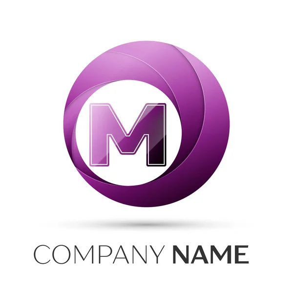 Písmeno M vektorové logo symbol v barevné kolečko na šedém pozadí. Vektor šablona pro návrh — Stockový vektor