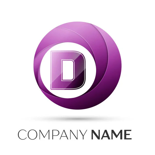 Písmeno D vektorové logo symbol v barevné kolečko na šedém pozadí. Vektor šablona pro návrh — Stockový vektor