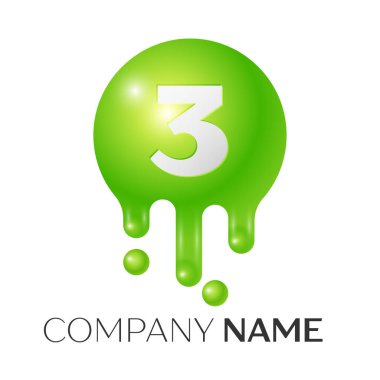 Üç numaralı sıçrama logosunu görmeniz gerekir. Yeşil noktalar ve kabarcıklar numara tasarım gri arka plan üzerinde. Vektör çizim