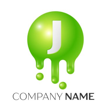 J harfi sıçrama logosunu görmeniz gerekir. Yeşil noktalar ve kabarcıklar mektup tasarım beyaz arka plan üzerinde. Vektör çizim