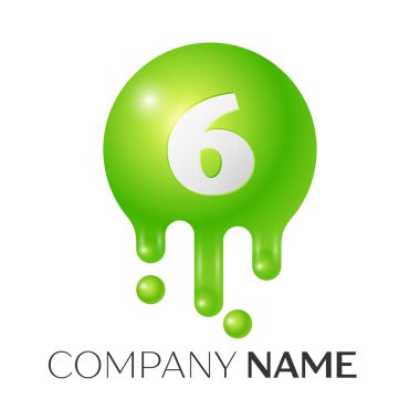 Altı numaralı sıçrama logosunu görmeniz gerekir. Yeşil noktalar ve kabarcıklar numara tasarım gri arka plan üzerinde. Vektör çizim