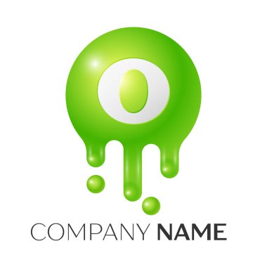 O mektup sıçrama logosunu görmeniz gerekir. Yeşil noktalar ve kabarcıklar mektup tasarım beyaz arka plan üzerinde. Vektör çizim