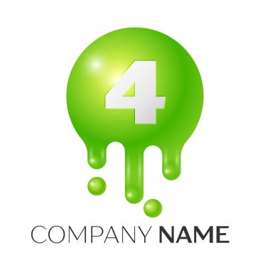 Dört numaralı sıçrama logosunu görmeniz gerekir. Yeşil noktalar ve kabarcıklar numara tasarım gri arka plan üzerinde. Vektör çizim