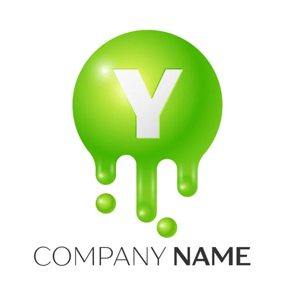 Y Letter splash logo. Green dots and bubbles letter design on white background. Vector Illustration — Stock Vector