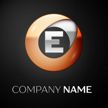 E harfinin vektör logo sembol siyah arka plan üzerinde renkli daire içinde. Tasarımınız için vektör şablonu