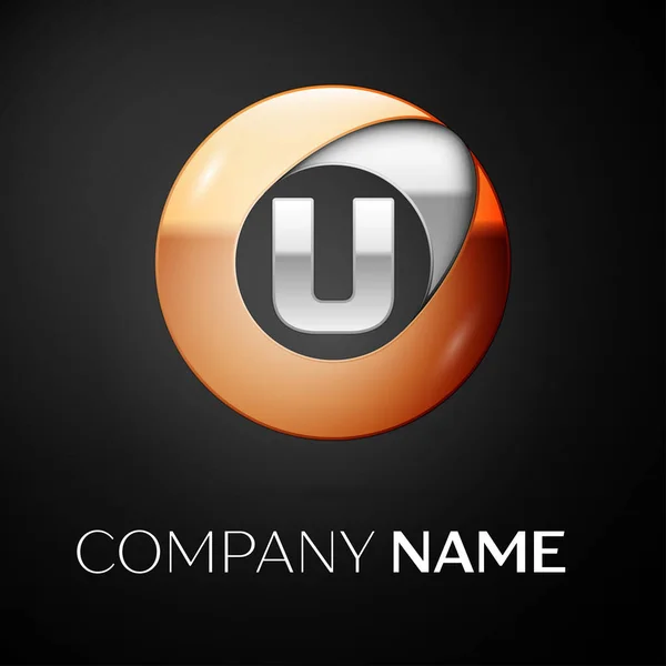 Γράμμα U σύμβολο λογότυπο φορέα στον πολύχρωμο κύκλο σε μαύρο φόντο. Διάνυσμα πρότυπο για το σχεδιασμό σας — Διανυσματικό Αρχείο