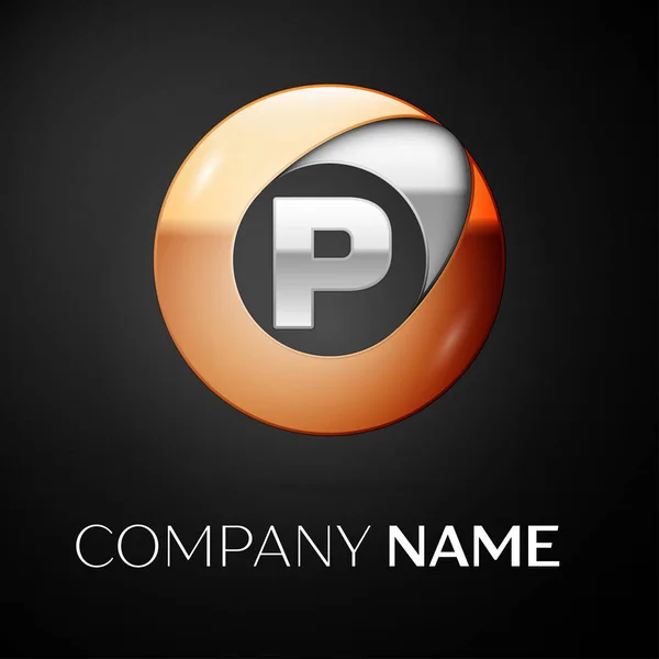 Letra símbolo do logotipo do vetor P no círculo colorido no fundo preto. Modelo de vetor para o seu projeto — Vetor de Stock