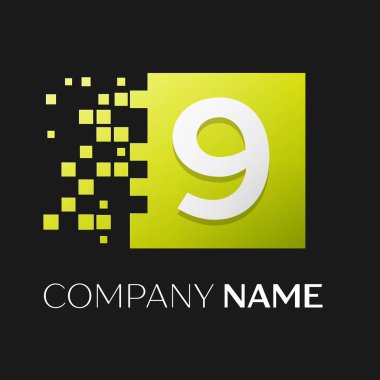 Dokuz numaralı vektör logo sembol siyah arka plan üzerinde renkli meydanında. Tasarımınız için vektör şablonu