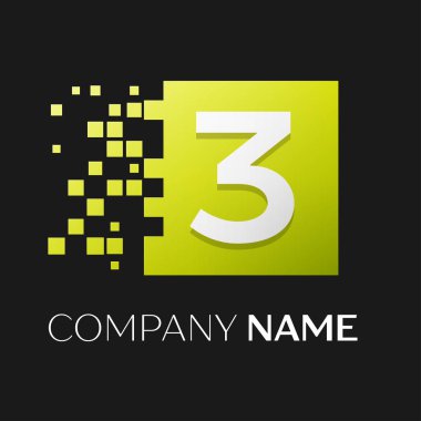 Üç numaralı vektör logo sembol siyah arka plan üzerinde renkli meydanında. Tasarımınız için vektör şablonu