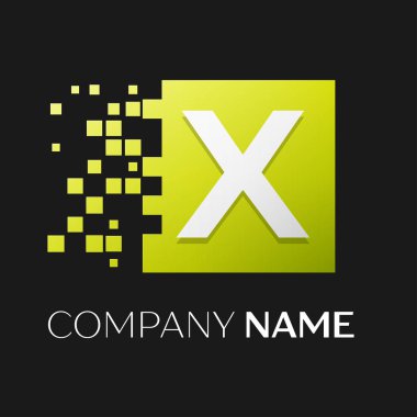 Mektup X vektör logo simge paramparça bloklar siyah arka plan üzerinde renkli kare. Tasarımınız için vektör şablonu