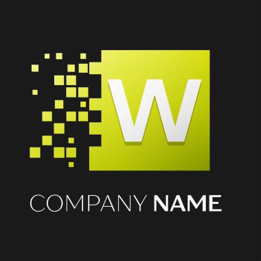 Harf W vektör logo simge paramparça bloklar siyah arka plan üzerinde renkli kare. Tasarımınız için vektör şablonu