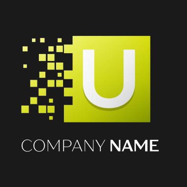 U harfi vektör logo simge paramparça bloklar siyah arka plan üzerinde renkli kare. Tasarımınız için vektör şablonu