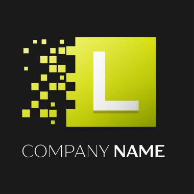 L harfi vektör logo simge paramparça bloklar siyah arka plan üzerinde renkli kare. Tasarımınız için vektör şablonu
