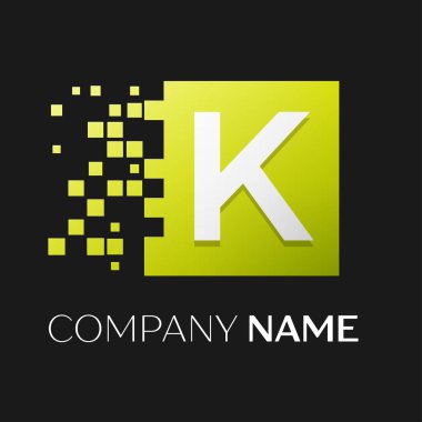K harfi vektör logo simge paramparça bloklar siyah arka plan üzerinde renkli kare. Tasarımınız için vektör şablonu