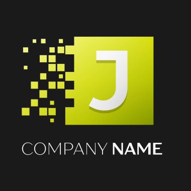 J harfi vektör logo simge paramparça bloklar siyah arka plan üzerinde renkli kare. Tasarımınız için vektör şablonu