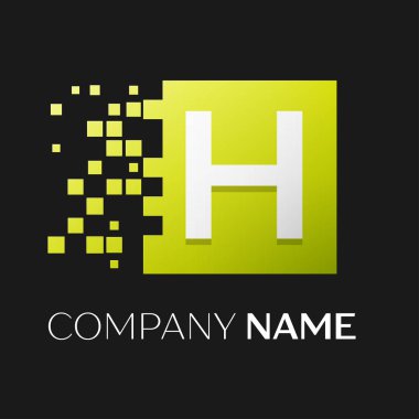 H harfi vektör logo simge paramparça bloklar siyah arka plan üzerinde renkli kare. Tasarımınız için vektör şablonu