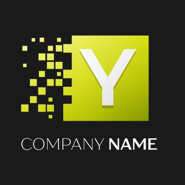 Y harfi vektör logo simge paramparça bloklar siyah arka plan üzerinde renkli kare. Tasarımınız için vektör şablonu