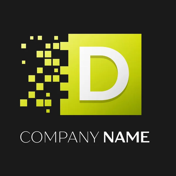 Symbole du logo vectoriel de la lettre D dans le carré coloré avec des blocs brisés sur fond noir. Modèle vectoriel pour votre conception — Image vectorielle