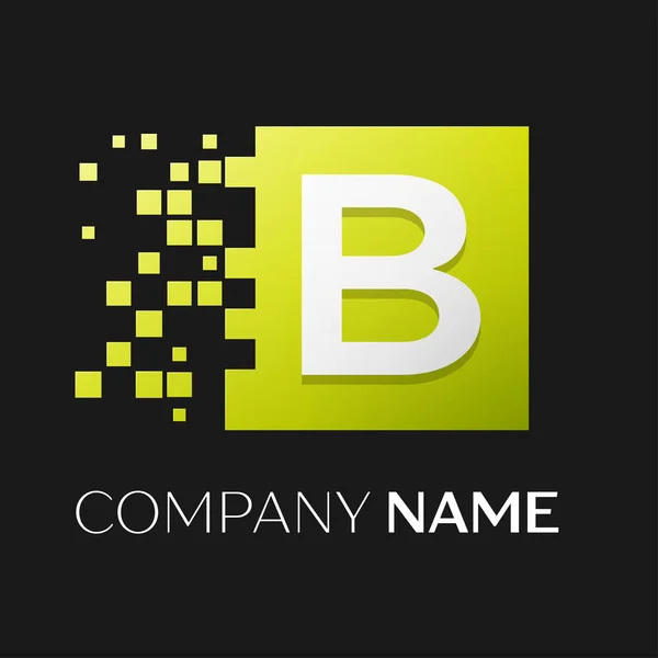 Letra B símbolo do logotipo do vetor no quadrado colorido com blocos quebrados no fundo preto. Modelo de vetor para o seu projeto — Vetor de Stock