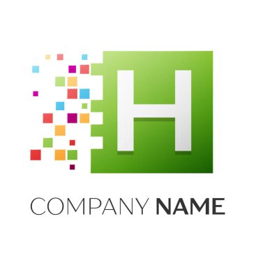 H harfi vektör logo simge paramparça bloklar beyaz arka plan üzerinde renkli kare. Tasarımınız için vektör şablonu