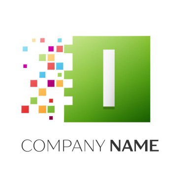 Renkli kare logo simge vektör mektup blok beyaz arka plan üzerinde paramparça. Tasarımınız için vektör şablonu
