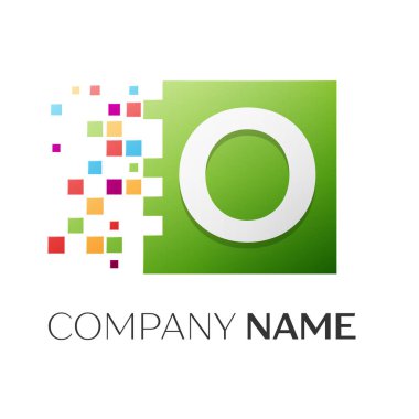 O harfi vektör logo simge paramparça bloklar beyaz arka plan üzerinde renkli kare. Tasarımınız için vektör şablonu