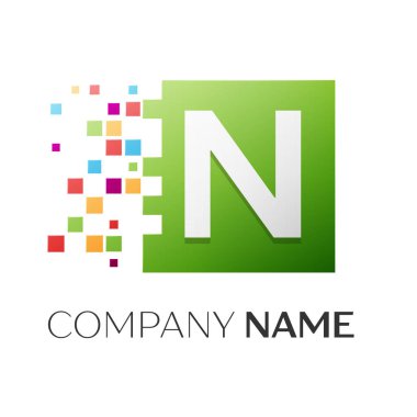 N harfi vektör logo simge paramparça bloklar beyaz arka plan üzerinde renkli kare. Tasarımınız için vektör şablonu