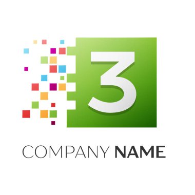 Üç numaralı vektör logosu simgesi beyaz arka plan üzerinde renkli meydanında. Tasarımınız için vektör şablonu