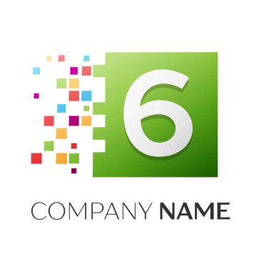 Altı numaralı vektör logosu simgesi beyaz arka plan üzerinde renkli meydanında. Tasarımınız için vektör şablonu