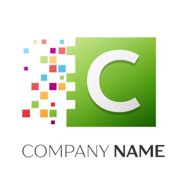 C harfi vektör logo simge paramparça bloklar beyaz arka plan üzerinde renkli kare. Tasarımınız için vektör şablonu