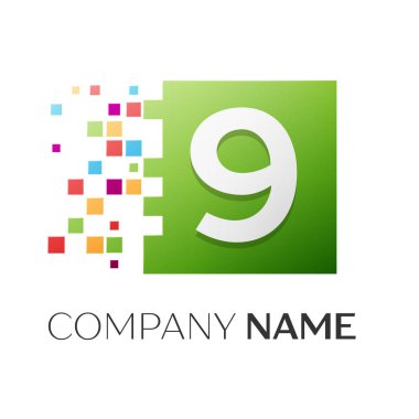 Dokuz numaralı vektör logosu simgesi beyaz arka plan üzerinde renkli meydanında. Tasarımınız için vektör şablonu
