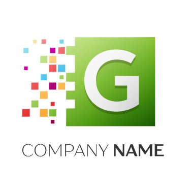 G harfi vektör logo simge paramparça bloklar beyaz arka plan üzerinde renkli kare. Tasarımınız için vektör şablonu