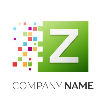 Z harfi vektör logo simge paramparça bloklar beyaz arka plan üzerinde renkli kare. Tasarımınız için vektör şablonu