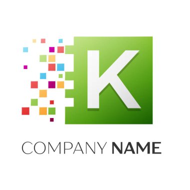K harfi vektör logo simge paramparça bloklar beyaz arka plan üzerinde renkli kare. Tasarımınız için vektör şablonu