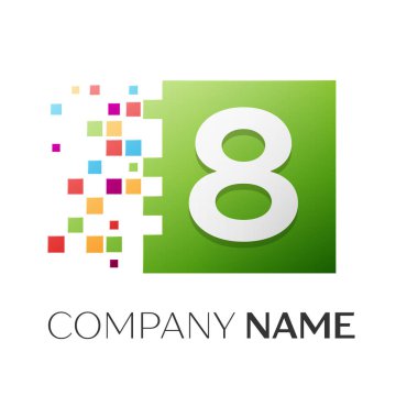 Sekiz numaralı vektör logosu simgesi beyaz arka plan üzerinde renkli meydanında. Tasarımınız için vektör şablonu