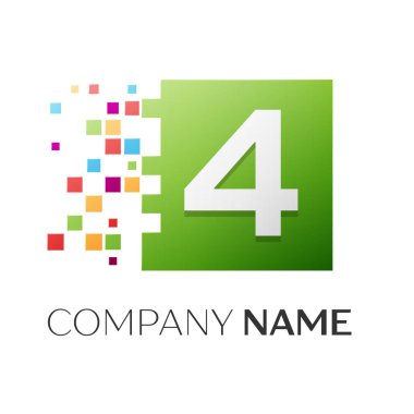 Dört numaralı vektör logosu simgesi beyaz arka plan üzerinde renkli meydanında. Tasarımınız için vektör şablonu