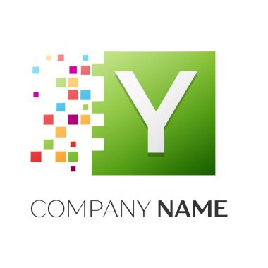 Y harfi vektör logo simge paramparça bloklar beyaz arka plan üzerinde renkli kare. Tasarımınız için vektör şablonu