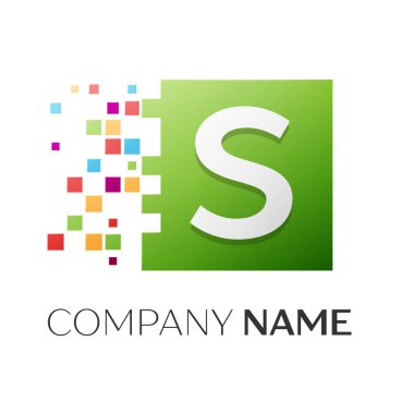 S harfi vektör logo simge paramparça bloklar beyaz arka plan üzerinde renkli kare. Tasarımınız için vektör şablonu