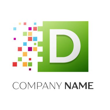 D harfi vektör logo simge paramparça bloklar beyaz arka plan üzerinde renkli kare. Tasarımınız için vektör şablonu