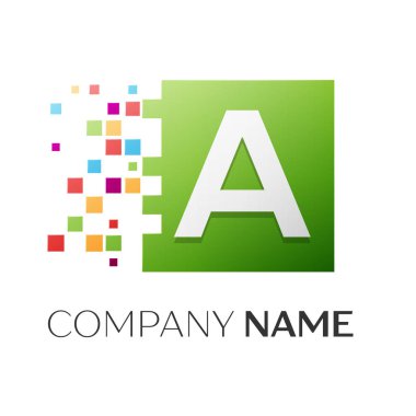 Paramparça bloklar beyaz arka plan üzerinde renkli kare bir vektör logo simge mektup. Tasarımınız için vektör şablonu