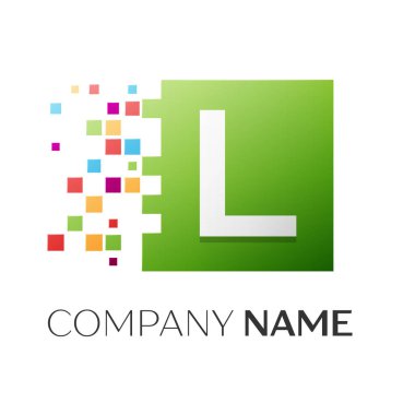 L harfi vektör logo simge paramparça bloklar beyaz arka plan üzerinde renkli kare. Tasarımınız için vektör şablonu