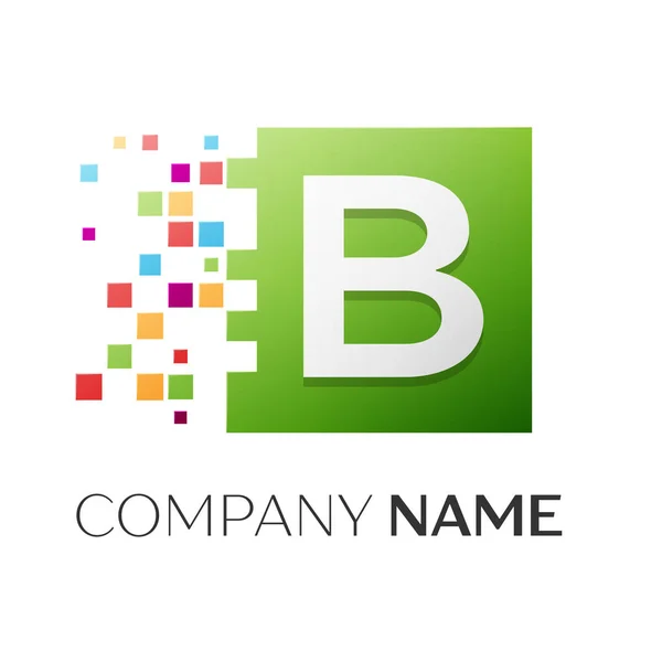 Letra B símbolo do logotipo do vetor no quadrado colorido com blocos quebrados no fundo branco. Modelo de vetor para o seu projeto —  Vetores de Stock